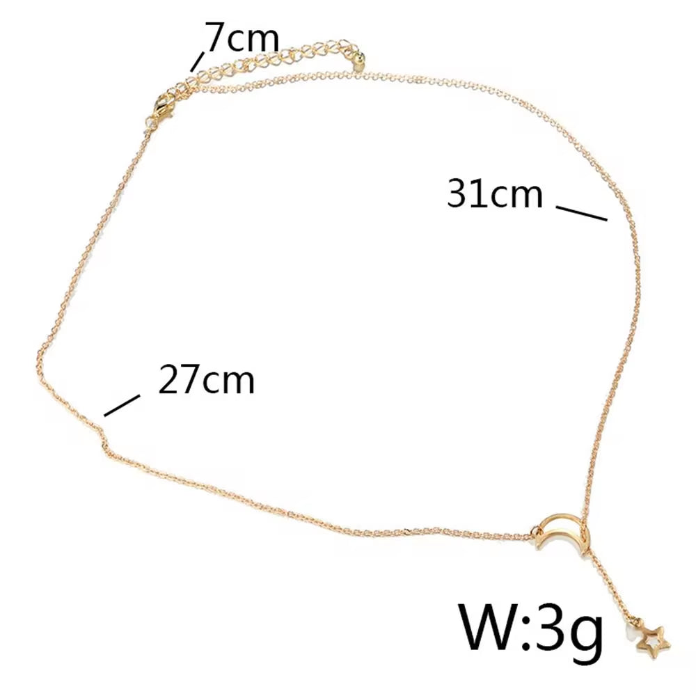 Fashion Moon Star Pendant Choker Necklace Alloy Zinc Chain Necklace Necklace for Women Party Jewelry Archery Necklace