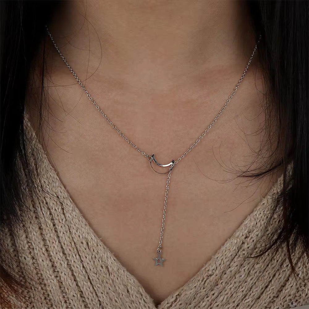 Fashion Moon Star Pendant Choker Necklace Alloy Zinc Chain Necklace Necklace for Women Party Jewelry Archery Necklace