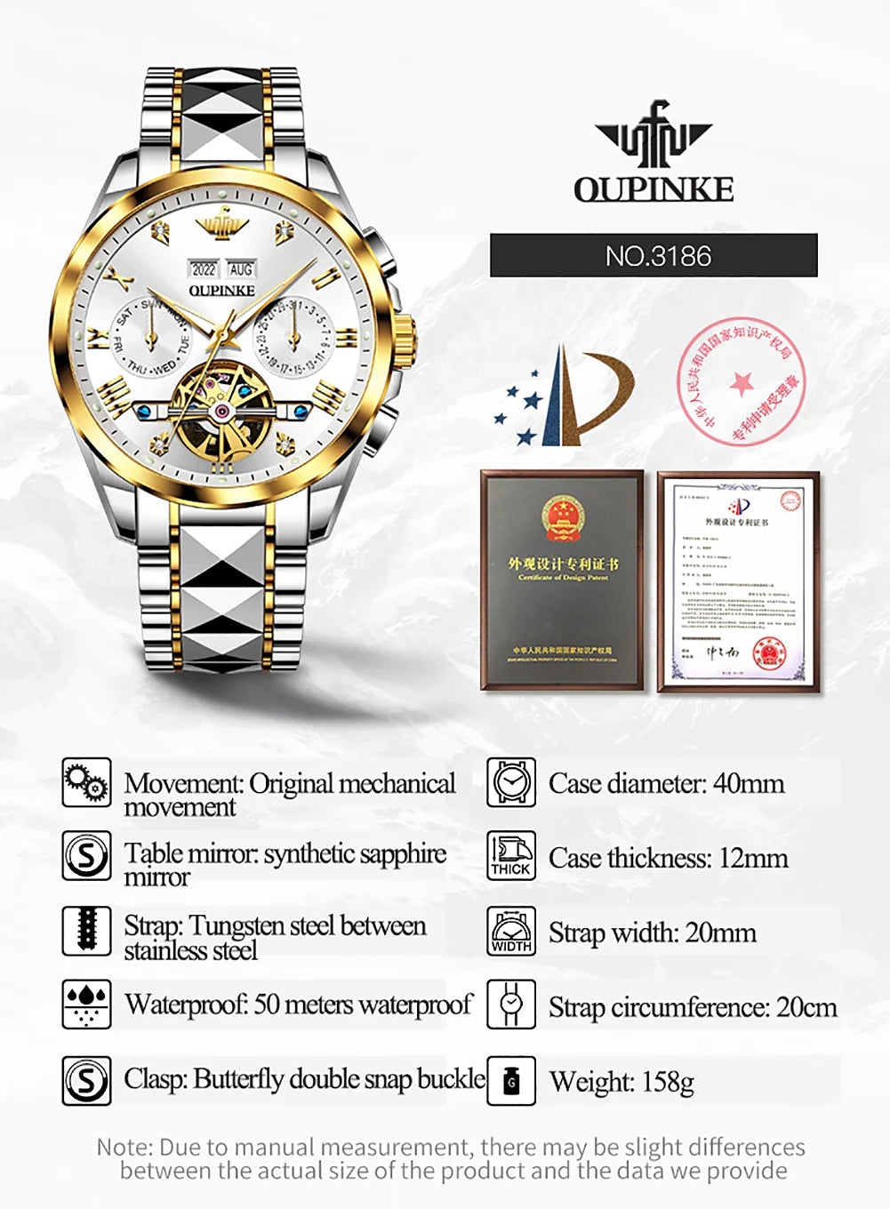 Automatic Watches for Men, Diamond Skeleton Self Winding Luxury Dress Mens Watches Sapphire Crystal Tungsten Steel Band Luminous Waterproof Reloj, Gifts for Men