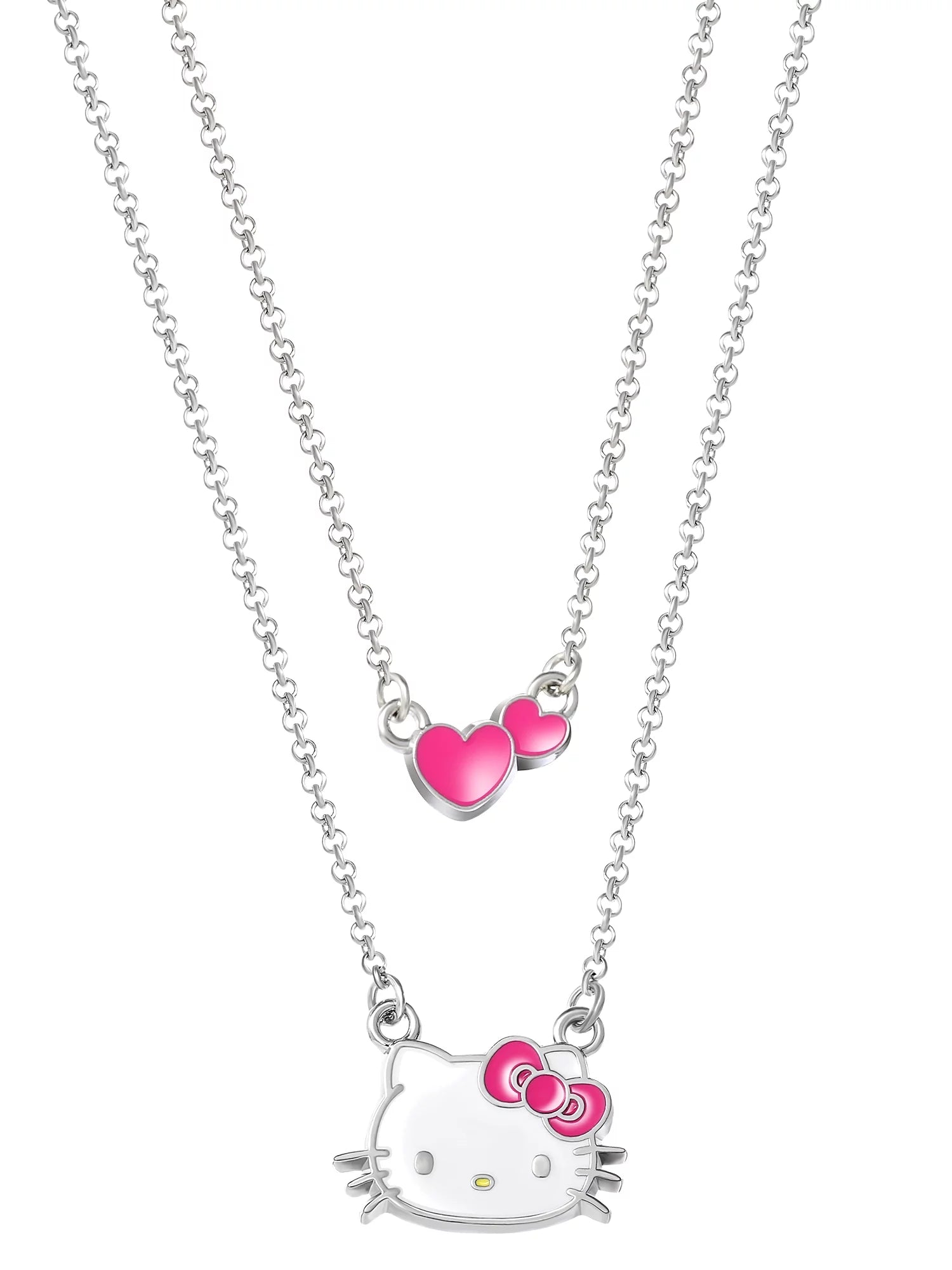 Sanrio, , Girl'S, Silver-Tone Enamel Hearts Double Necklace Set